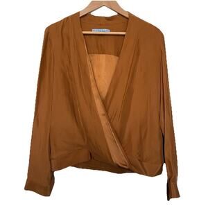 Antonio Melani Silk Surplice Top Caramel Long Sleeve Luxury Romantic size Small